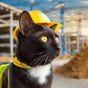 Firefly Cat worker profile in front of working and construction site 18300