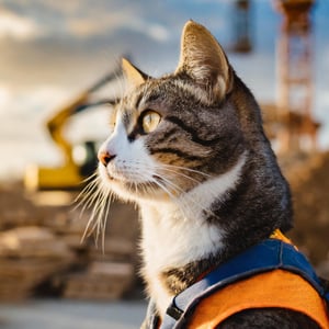 Firefly Cat worker profile in front of working and construction site 6848